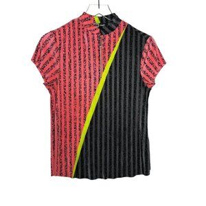 Jamie Sadock avant garde crinkle 1/4 zip top neon color womens shirt size Medium